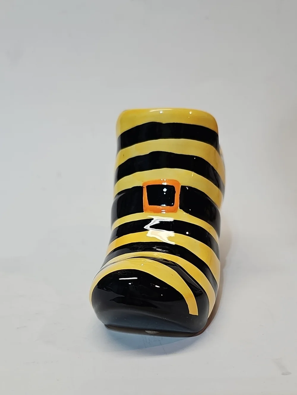 Vintage Halloween Pier 1 Imports Striped Ceramic Witch Boot/Shoe Candle Holders